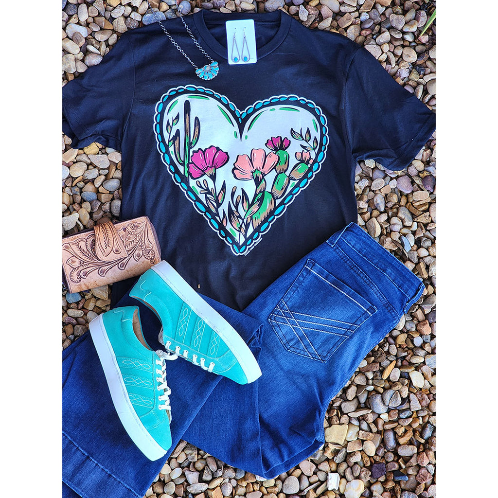 cactus and flowers in heart design, Tee short sleeve 