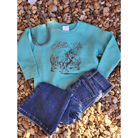 crew neck sweatshirt, turquoise Acting up 
