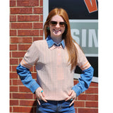 Knit material, polo, horse shoe detail on shoulder, cruel denim 
