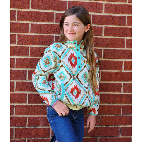 Cream pull over with aztec design, pockets