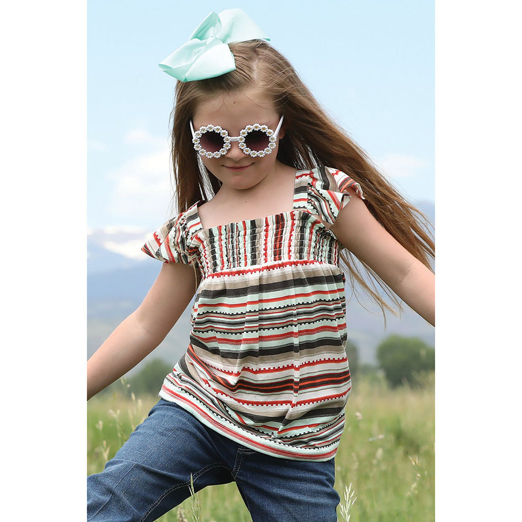 Girls ruffle sleeve, multicolor shirt