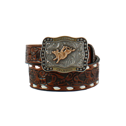 3D Western Belt Boys Floral Bucklace Bull Rider Brown