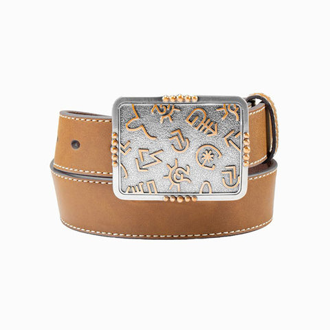 Angel Ranch Girl's Smooth Leather Belt with Branded Buckle - Brown