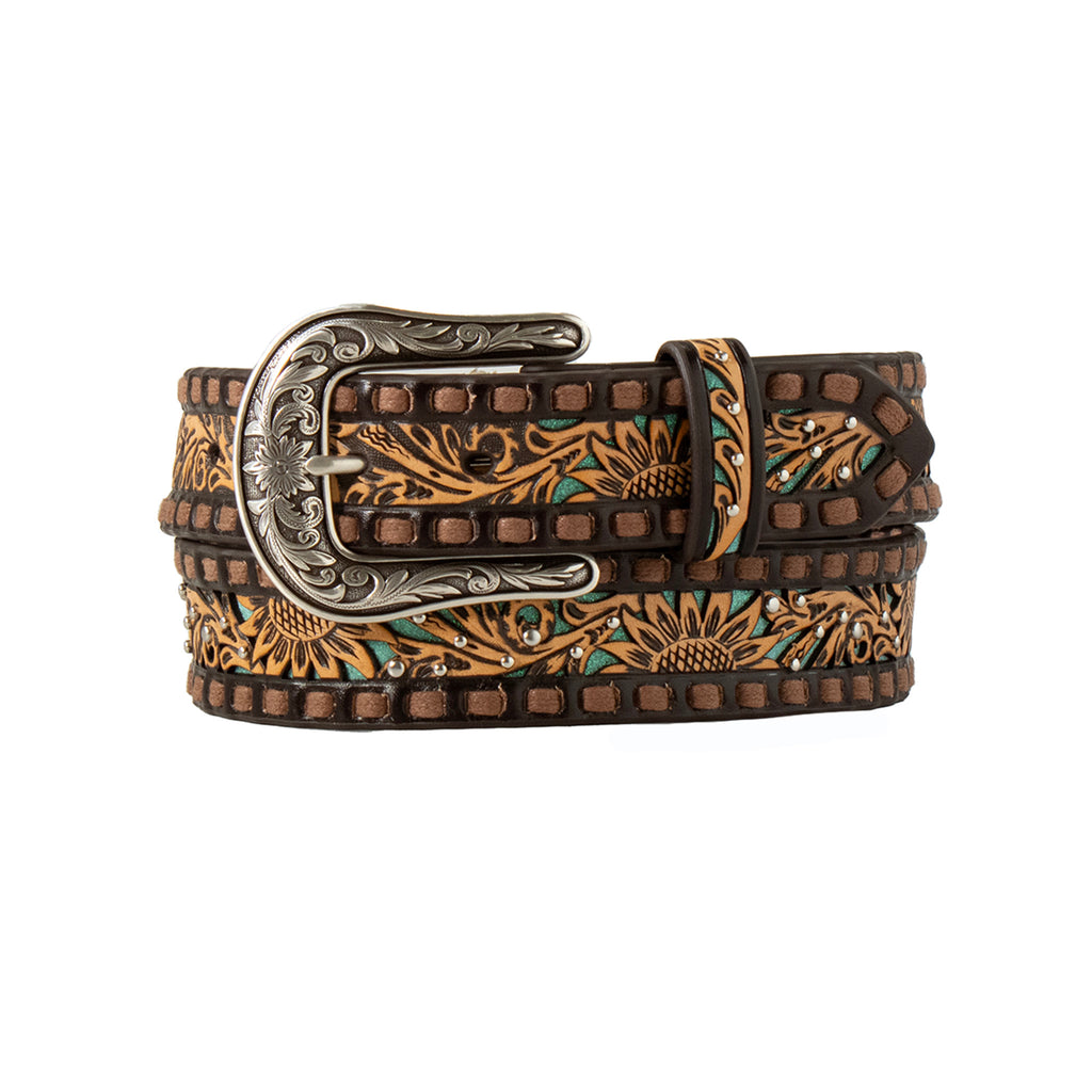 Angel Ranch Ladies Sunflower Filigree Turquoise Western Belt