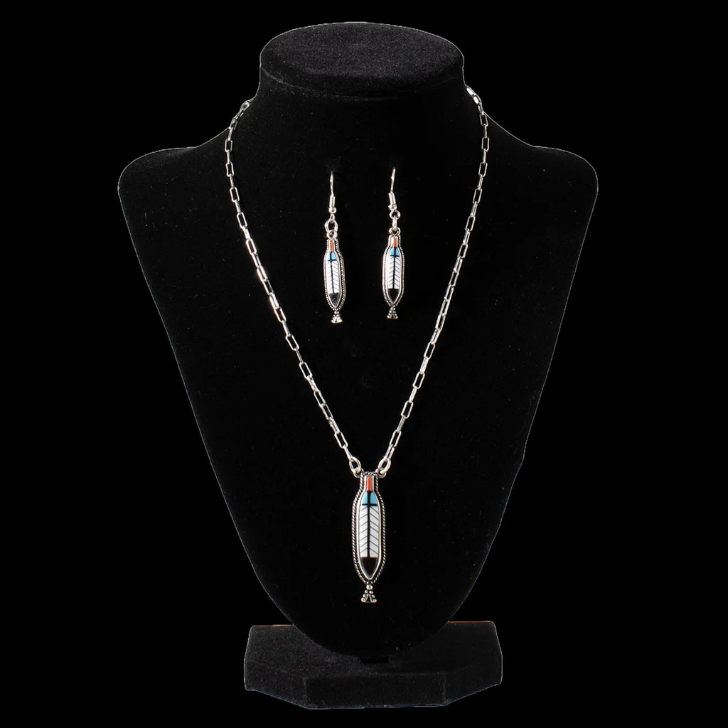 Full view of Painted Feather Earring & Jewelry Set
