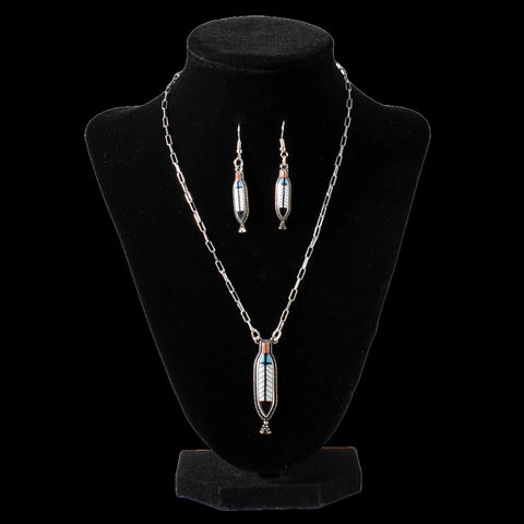 Full view of Painted Feather Earring & Jewelry Set