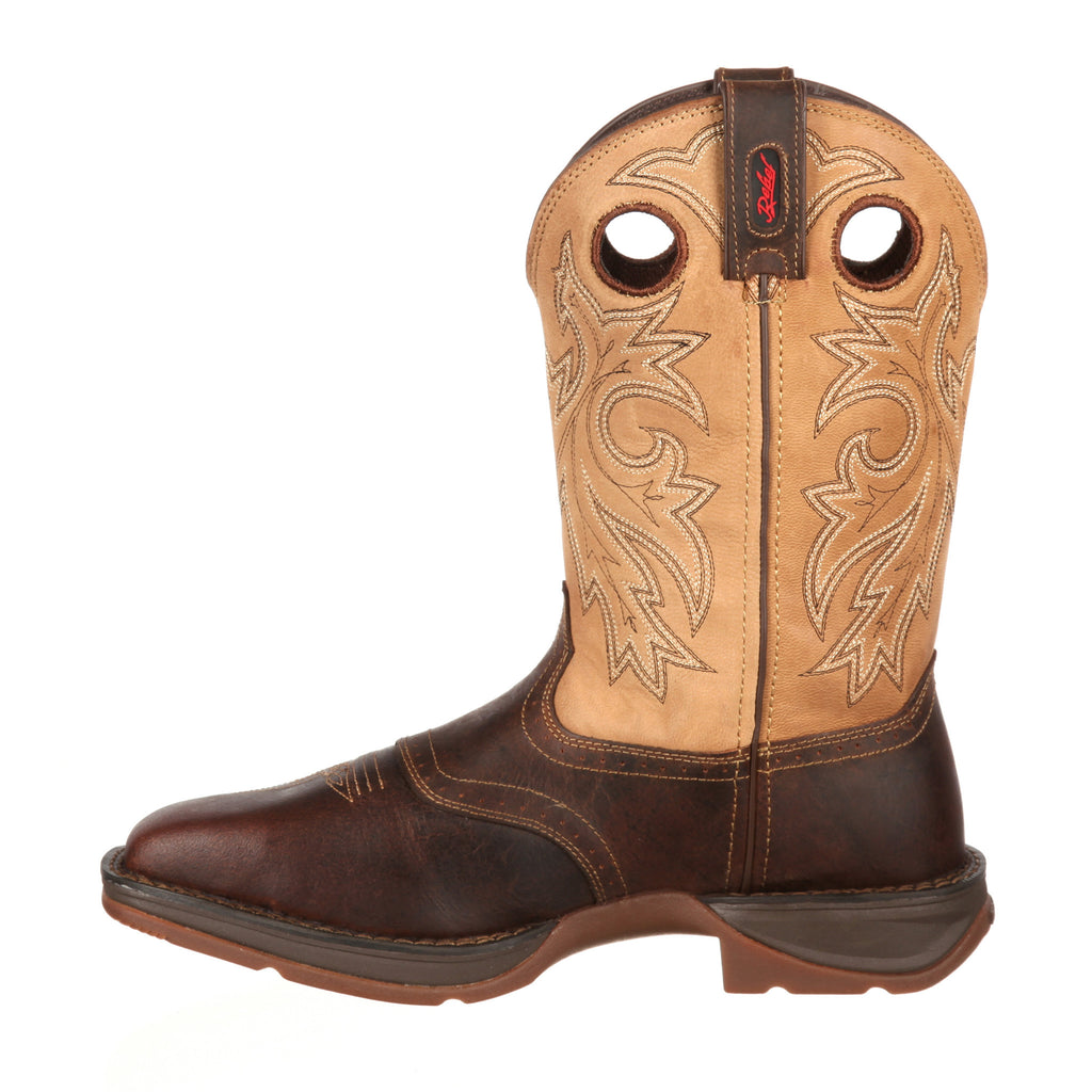 Side View of Durango Men's Rebel Tan & Brown Square Toe Boots
