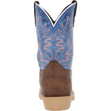 Back side view of the blue shyloh cutter toe boot.