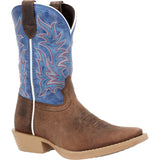Side view of the blue shyloh cutter toe boots.