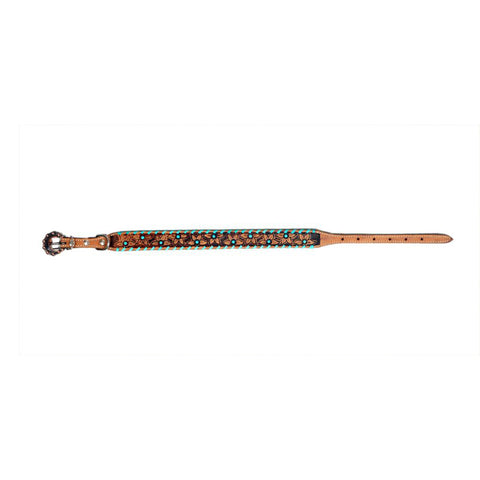 Showman Couture Genuine leather dog collar with teal rawhide