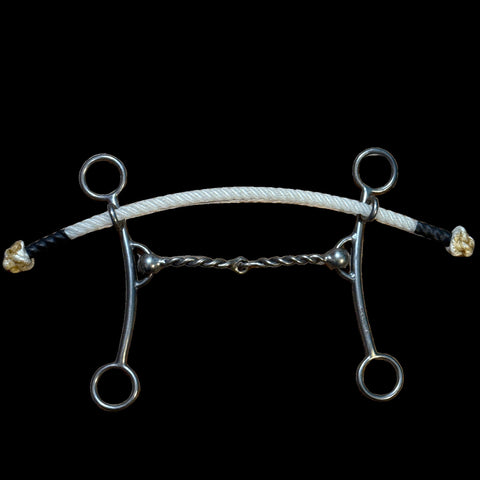 Duke shank with rope noseband and twisted wire mouthpiece.