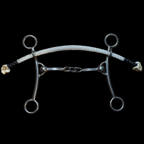 Duke shank with rope nose band and square mouthpiece with a chain in the center.