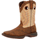 Tan Elephant Print & Bone Square Toe Boot