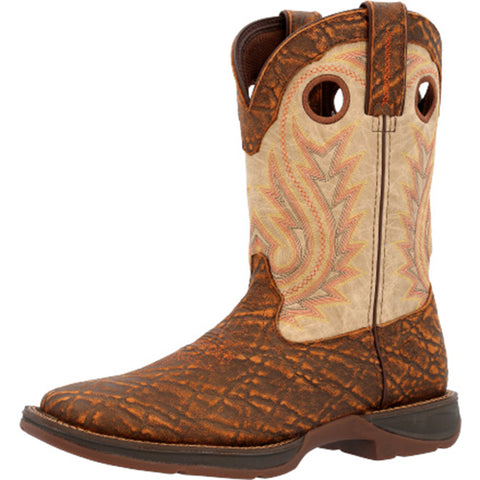 Tan Elephant Print & Bone Square Toe Boot