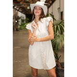 Mineral Washed Button Down Mini Dress in Bone Color Collar View
