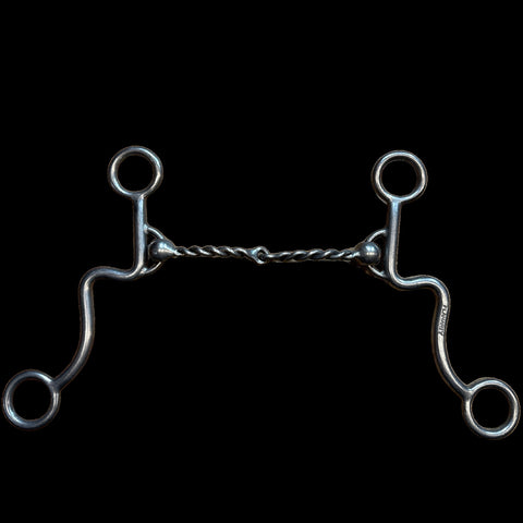 Dolly shank with twisted wire mouthpiece on a black background.