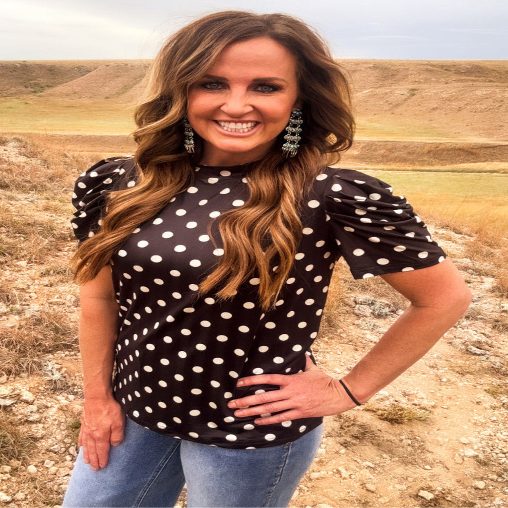 Dot Darling Top in Black With White Polka Dots