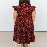 Deep Wine Horse Shoe Short Sleeve Ruffle Cap Tier Dress Back View