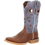 Golden Brown & Periwinkle Square Toe Western Boot