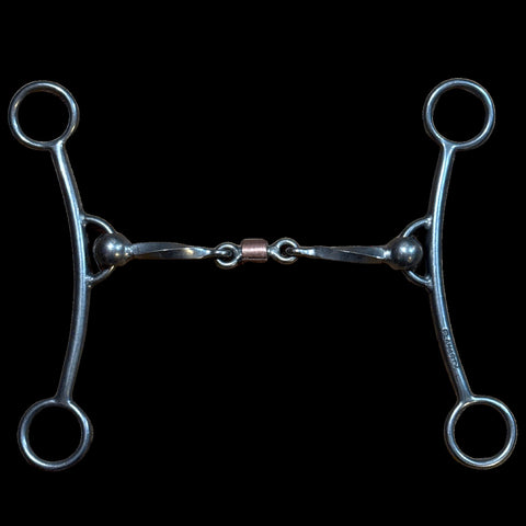 Duke shank with square twist dogbone mouthpiece on black background.