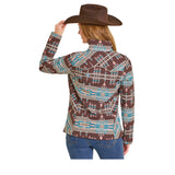 Women's Brown Aztec Printed Rodeo Jacket back view
