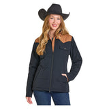 Panhandle Women's Puffer Jacket In Black & Brown Two Tone Color