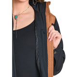Panhandle Women's Puffer Jacket In Black & Brown Two Tone Color Inside Lining View