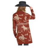 Brown Cowboy Print Button Cardigan back view