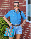 Front View Denim Short sleeve with embroidery 