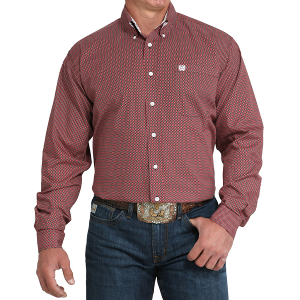 Cinch Men's Red Geometric Print Long Sleeve Shirt