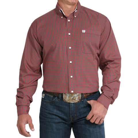 Cinch Men's Red Geometric Print Long Sleeve Shirt