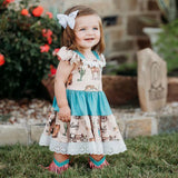 Turquoise and Tan Out West Cowgirl Ruffle Dress