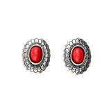 West and Company Silver Flower Concho Red Earrings