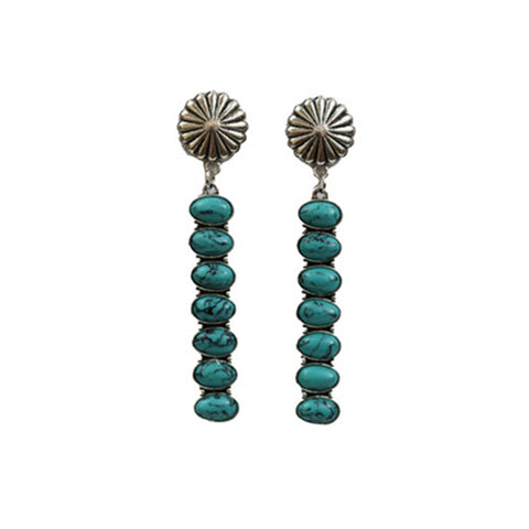 2.75" 7 Stone Turquoise Earring on Silver Burst Post