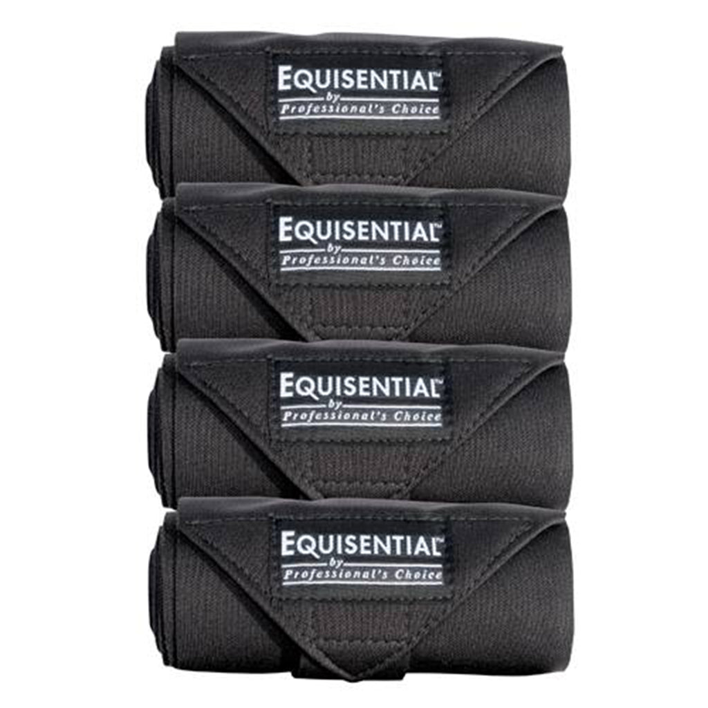 Four black Equisential bandages stacked on a white background