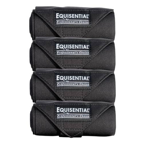 Four black Equisential bandages stacked on a white background