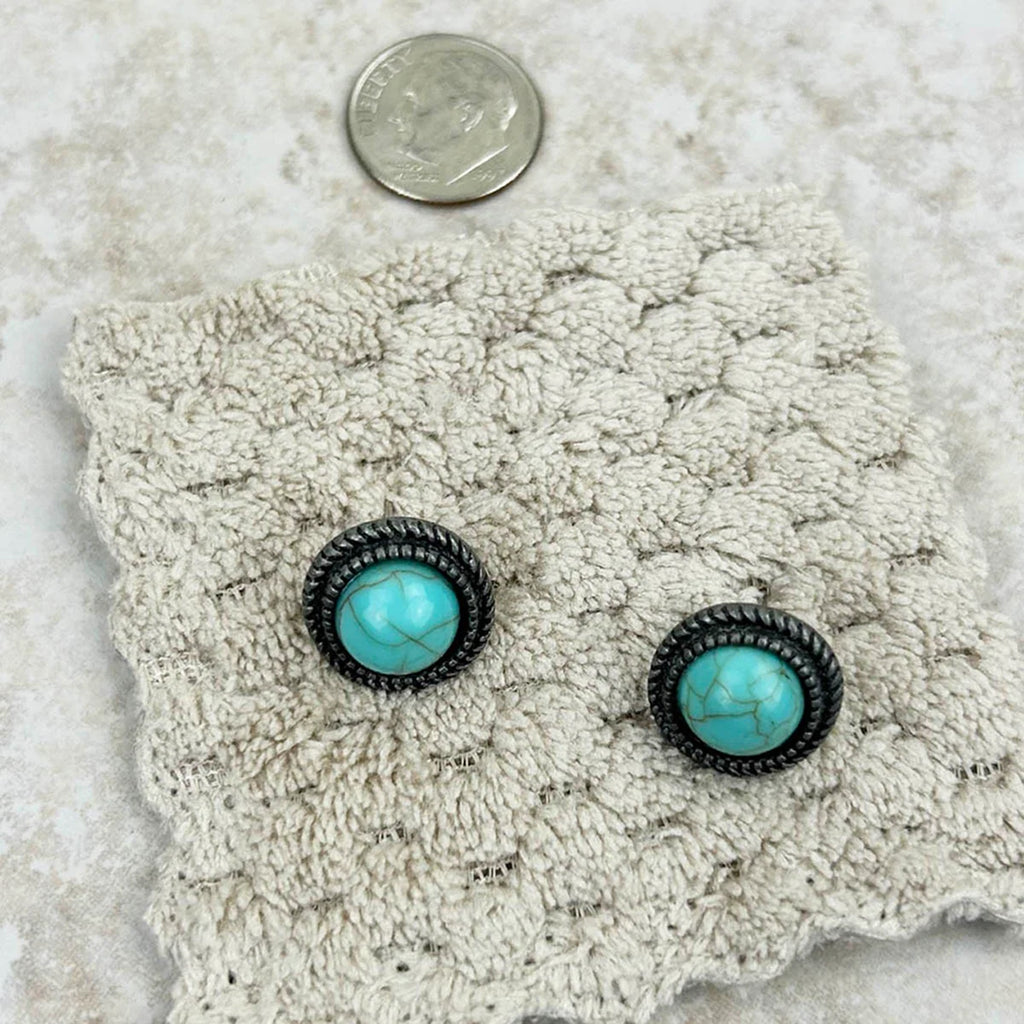 Small Turquoise Stone & Rope Edge Studs