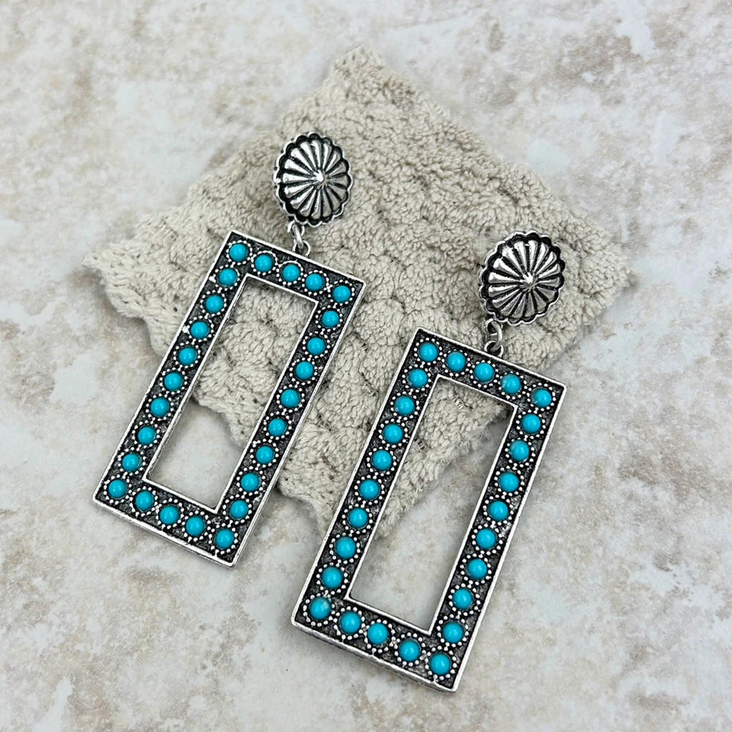 Large Turquoise Rectangle Dangle Earrings 