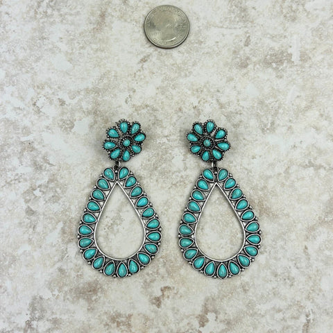 Close view of Oblong Turquoise Squash Drop Earrings 
