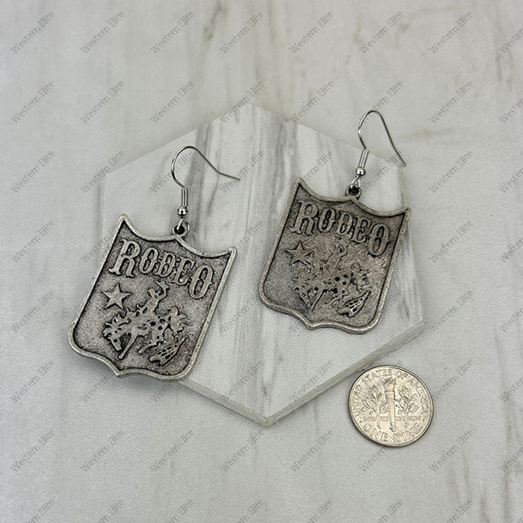 Antique Silver Rodeo Bronc Earrings 
