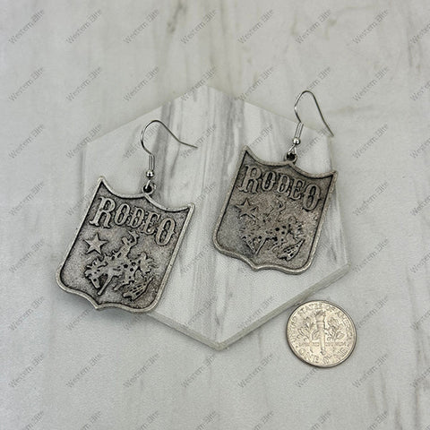 Antique Silver Rodeo Bronc Earrings 