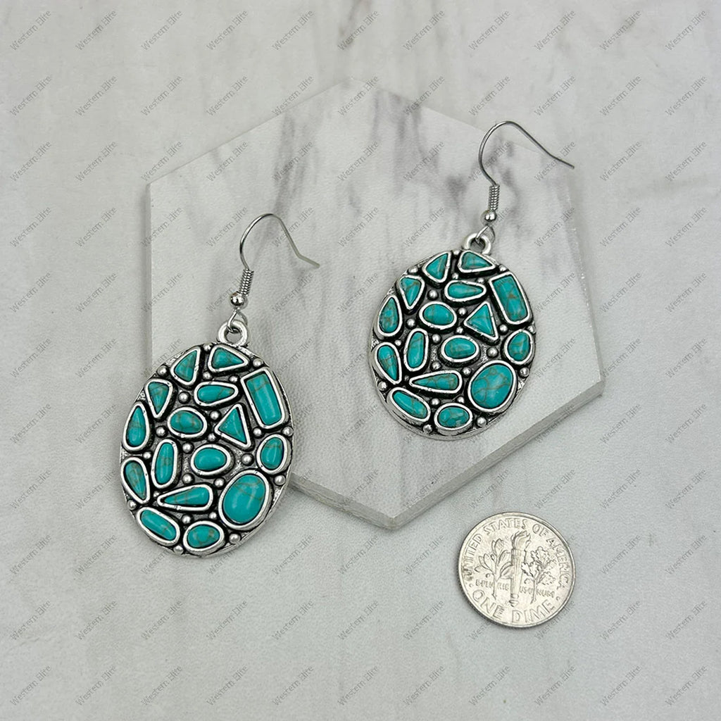 Close view of Pieced Turquoise Oval Dandle Earrings 