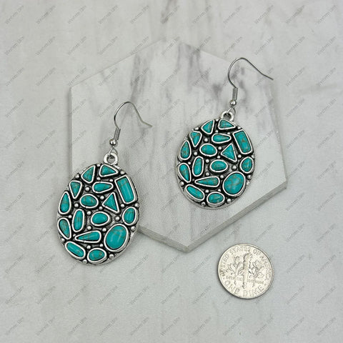 Close view of Pieced Turquoise Oval Dandle Earrings 