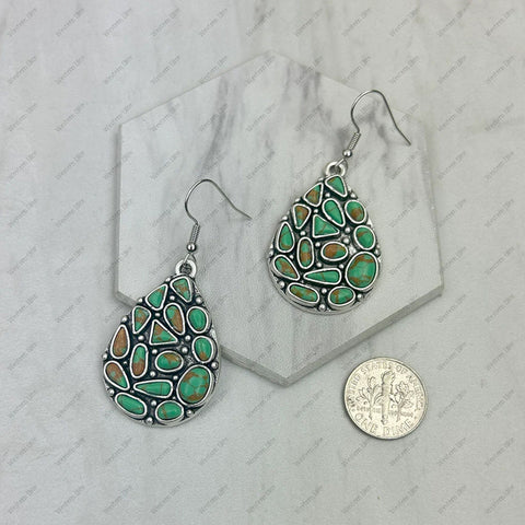 Green Stone Pieced Teardrop Earrings