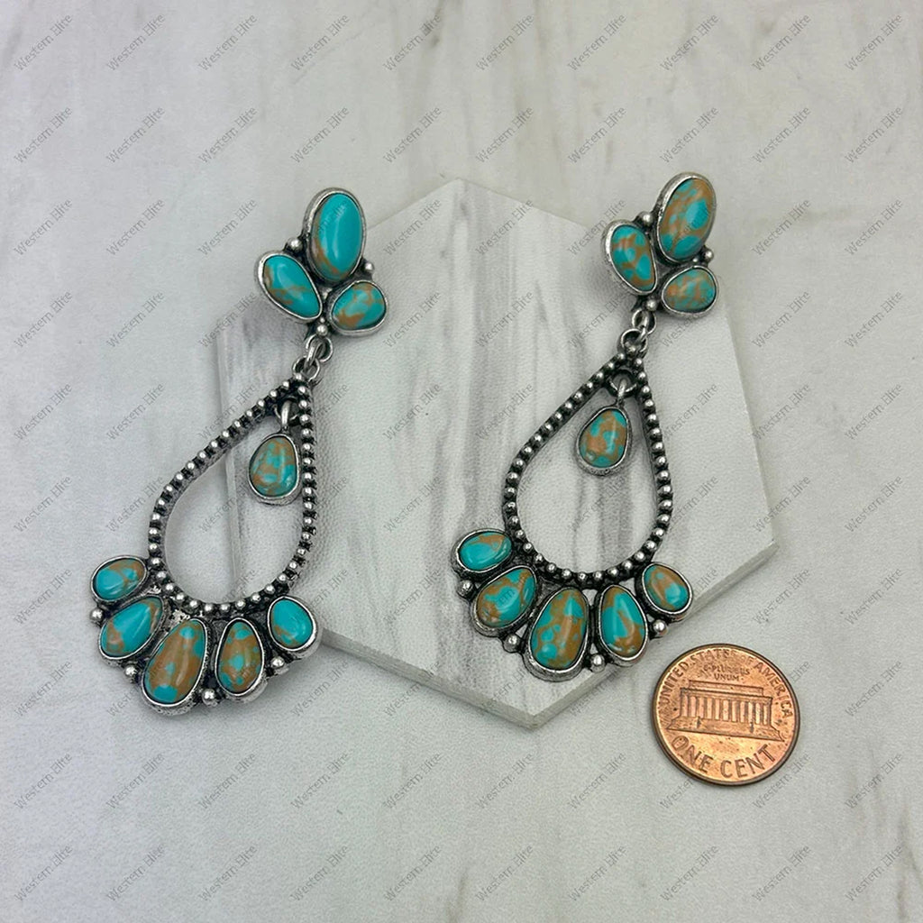 Turquoise & Brown Dangle Cluster Earrings 