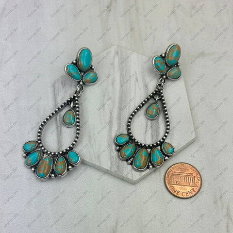 Turquoise & Brown Dangle Cluster Earrings 