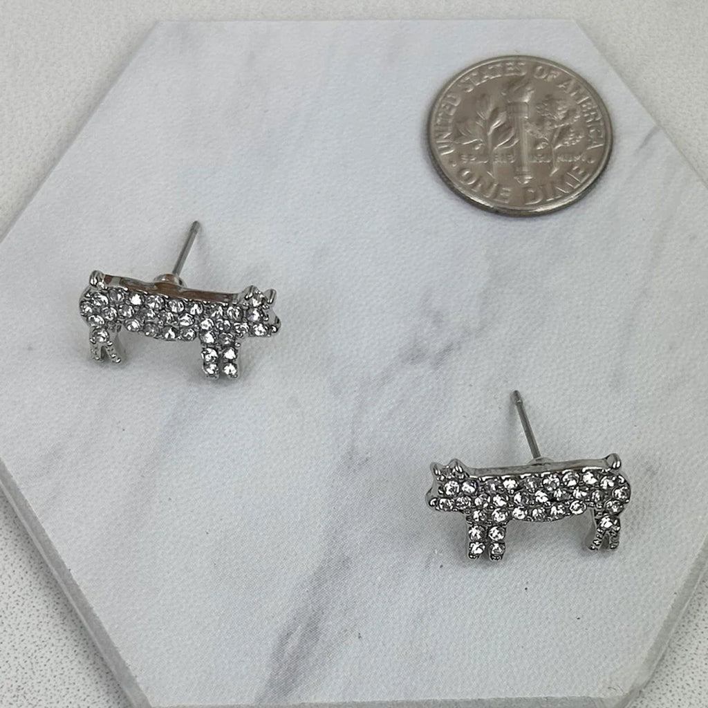 Close view of Small Rhinestone Pig Earrings 