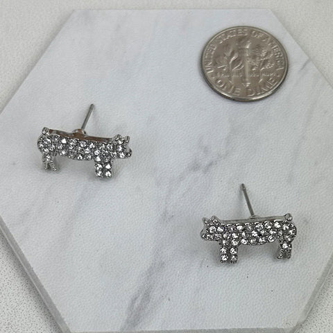 Close view of Small Rhinestone Pig Earrings 