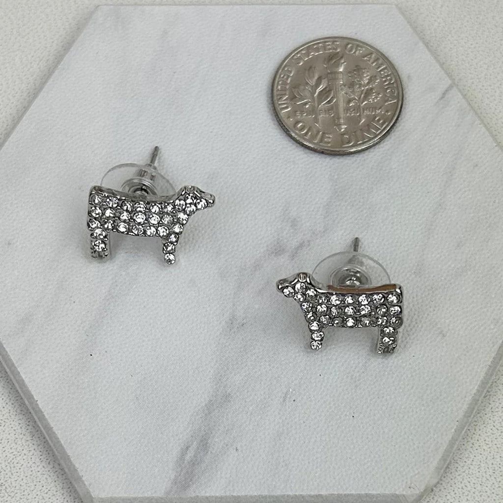 Small Rhinestone Cow Earrings 