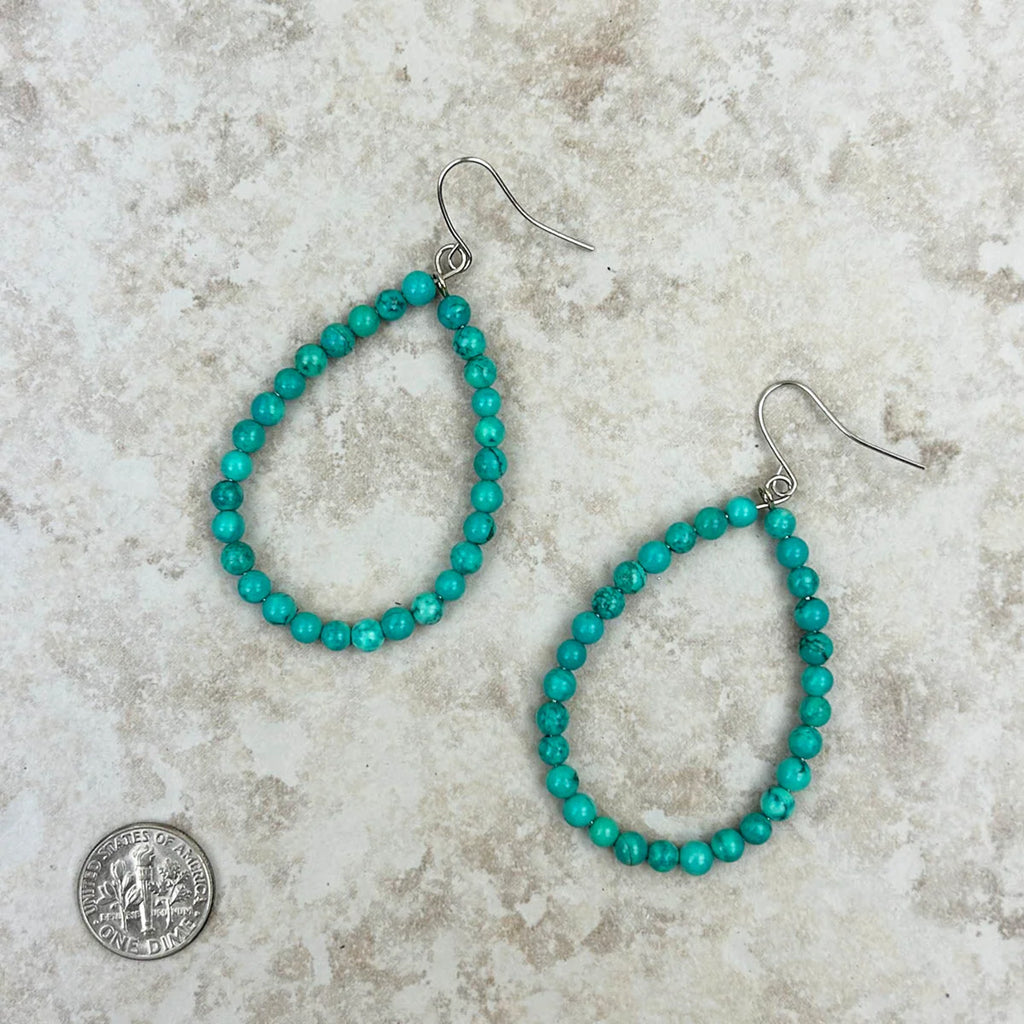 Beaded Turquoise Stone Hoops 